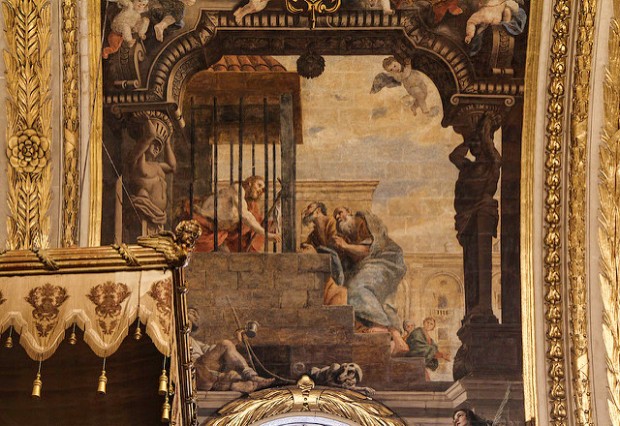 This fresco is on the ceiling of St John's Co-Cathedral in Valletta, Malta, and it was painted by Mattia Preti. [Photo and caption by Fr. Lawrence Lew, O.P.]
